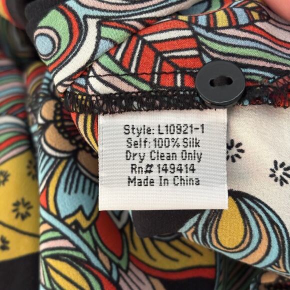 Johnny Was Camelia Lace Eyelet Silk Blouse Floral Bird Print Size Small - Picture 8 of 9